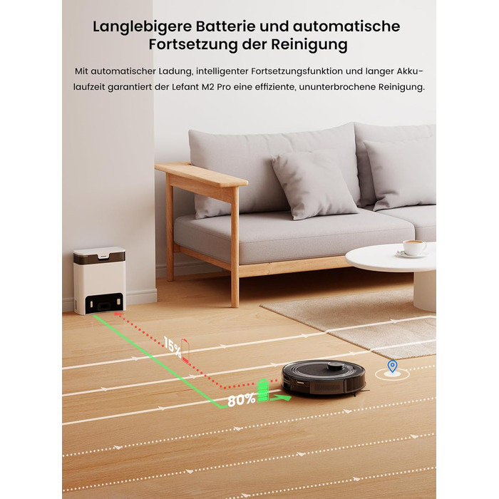 Робот-пилосос LEFANT M1 Pro: з картографією, функцією миття, 5500Pa, для тварин, керування через додаток/Alexa, білий/чорний