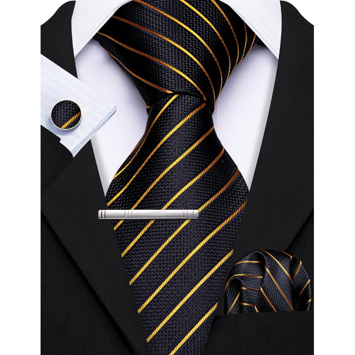 Чоловічий шовковий краватка-набір Barry.Wang з нагрудною хустинкою та затискачем для запонок, візерунок 