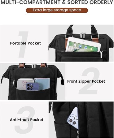 LOVEVOOK Рюкзак жіночий великий, водонепроникний, для подорожей, ручної поклажі, з відділенням для ноутбука 14 дюймів, чорно-коричневий