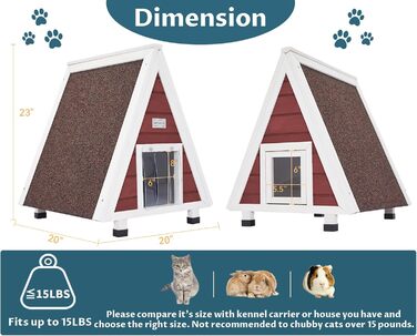 Вуличний котячий будиночок Petsfit із втечею, дерев'яний, водостійкий, червоний, 1 поверх