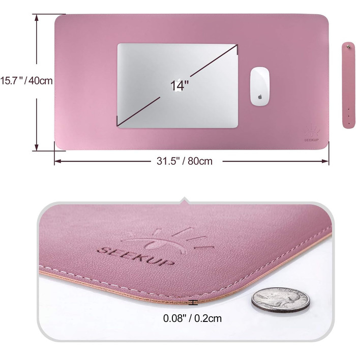 Офісний килимок для миші та столу Violett/Rosa з PU-шкіри, 80x39.9 см, двосторонній, водостійкий, антиковзкий, для дому та офісу, фіолетовий/рожевий