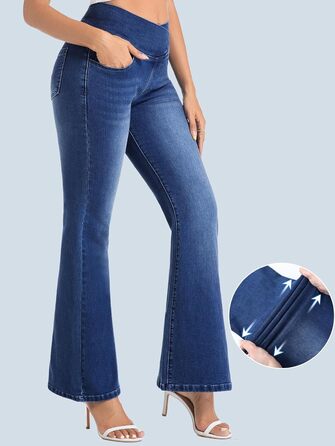 Жіночі джинси Bootcut VX VONXURY з високою посадкою, темно-сині, еластичні, розкльошені, 4 кишені, на кожен день та в офіс, розмір 31