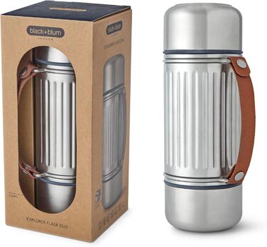 Термос Explorer Flask Duo Black + Blum: вакуумна ізольована фляга з нержавіючої сталі, 2 чашки, 24 години термальна ізоляція