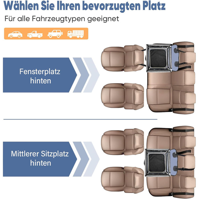Автомобільний лежак для собак 44x40x40 см – міцний лежак з ременями безпеки та сіткою, знімний кошик для собак на заднє сидіння, водонепроникний та зручний