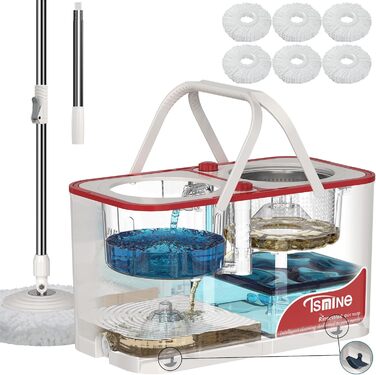 Набір для миття підлоги з відрі та вичавкою, 4-камерний mop з мікрофіброю, білий (19.68 x 10.43 x 11.02 см)