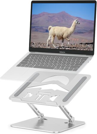 Підставка для ноутбука Ergonomic з алюмінію, регульована по висоті та складна, стабільна та з неслизьким покриттям, покращена вентиляція, сумісна з MacBook (до 15,6 дюймів), срібна