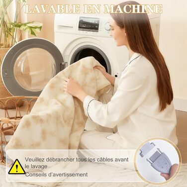 Електрична ковдра COZYTY 150x200 см з підігрівом, фланель, 6 режимів нагріву, таймер, захист від перегріву, пральна машина, молочно-білий колір