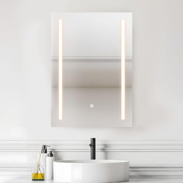 Дзеркало для ванної кімнати з підсвічуванням 70x50 см | LED дзеркало | IP54 вологостійке | Сенсорне керування | Настінне дзеркало | Горизонтальна/Вертикальна установка 6500K холодне біле світло (70x50cm-stil 2)