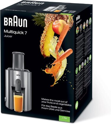 Центрифужна соковижималка Braun MultiQuick 7, 1000 Вт, завантажувальний отвір 75 мм, срібляста