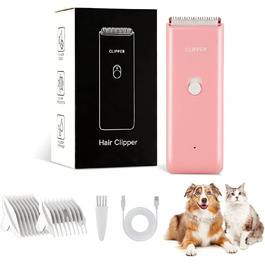 Набір для догляду за тваринами: професійна машинка для стрижки собак та котів, безшумна, акумуляторна, рожева