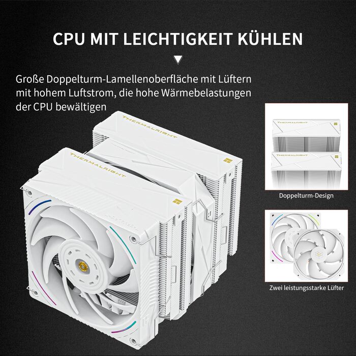 Кулер для процесора Thermalright Royal Pretor 130 Ultra White, двовежевий повітряний охолоджувач, 7 теплових трубок, білий, для AM4/AM5, Intel LGA1851/1700/115x/2011