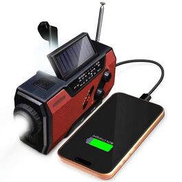 Радіоприймач FosPower NOAA/AM/FM з Power Bank 19240 мАг (5200 мАг) - Сонячна/USB зарядка, ручна динамо-машина, SOS-сигнал, ліхтарик, помаранчевий (Модель A1)