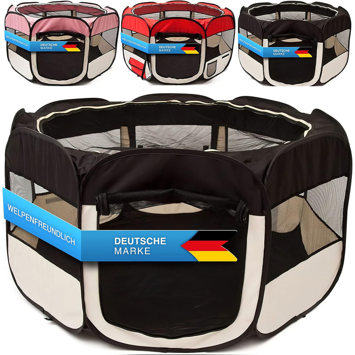 All Pets United Playpen - Large Pet Enclosure for Dogs, Cats, Rabbits & Small Animals - Indoor/Outdoor Use (Black & Beige)