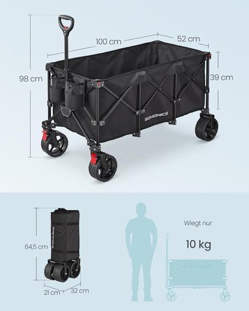 Візок садовий SONGMICS GFW909B01, 90 л, чорний, складаний, вантажопідйомність 180 кг, 4 колеса (2 поворотні)