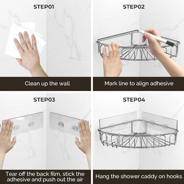 Orimade Corner Shower Shelf, No Drilling Required, Adhesive Shower Shelf - Stainless Steel - SUS304 Shower Shelf - 2 Pieces