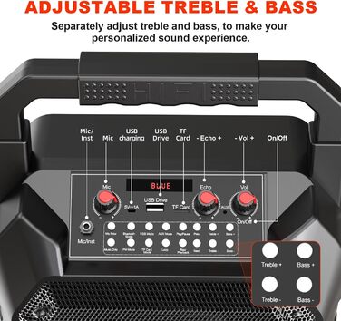 Портативна караоке-машина з Bluetooth, мікрофоном та підключенням TF/USB/FM/AUX для дому та вечірок (2 мікрофони)