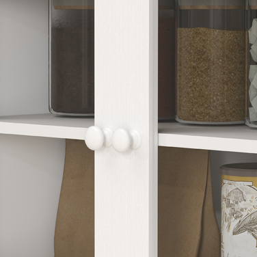 HOMCOM Farmhouse-Style Kitchen Cabinet with 1 Vitrine (Glass-Front Cabinet), 1 Open Shelf, 1 Drawer, and 2 Cabinets, Natural + White