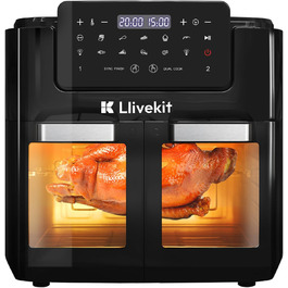 Фритюрниця повітряна LLIVEKIT 15L з 2 камерами, з оглядовим вікном, 2600W, 12-в-1, чорна, з таймером та 8 аксесуарами