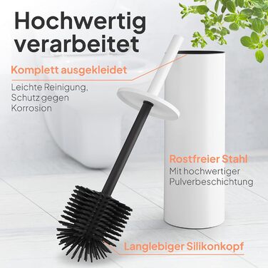 Набір для чищення унітазу TORBING Design з нержавіючої сталі - якісна щітка з закритим тримачем, силіконова щітка з ефектом лотоса, сучасний дизайн, елегантні кольори, подовжений ручка (Матовий перлинний білий)