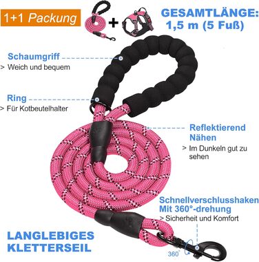 Нашийник для собак Haapaw без натягу, регульований, світловідбиваючий, Оксфорд, зручне керування, середній розмір, міцна собача лінія в подарунок (XL, рожевий)