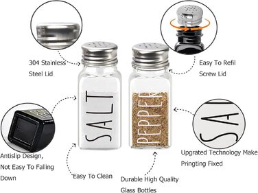 Farmhouse Salt and Pepper Shaker Set, Clear Glass, Cute, Gift for Women, Wedding Decoration, No Rubbing