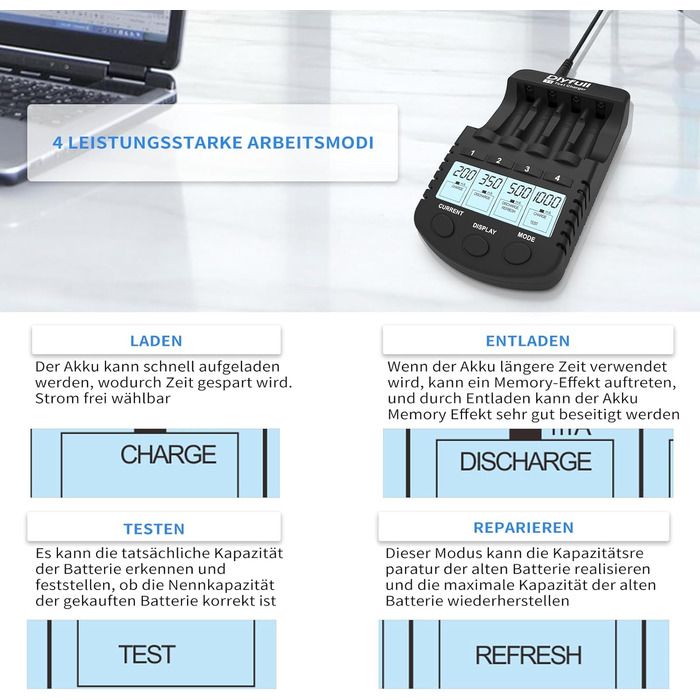 Зарядний пристрій Dlyfull для акумуляторів AA AAA: швидка зарядка, відновлення, розрядка, сумісний з NI-MH, NI-CD