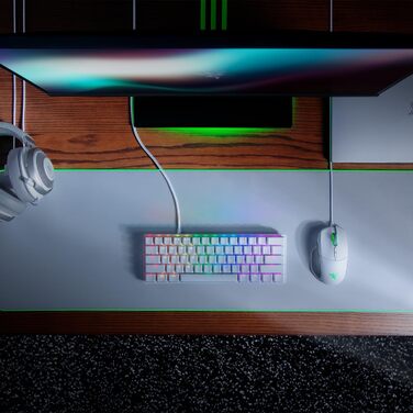 Клавіатура Razer Huntsman Mini (Red Switch) - Компактна ігрова клавіатура 60% (Lineare оптичні перемикачі, Doubleshot PBT-клавіші, знімний USB-C кабель) QWERTY US-розкладка | Mercury White Huntsman Mini Mercury Ed. QWERTY US-розкладка Red Linear Switch