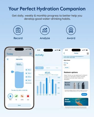 Розумна пляшка для води BOOST 710 мл з нержавіючої сталі з вакуумною ізоляцією та трекером напоїв (APP), BPA-Free. Ідеально для школи, спортзалу, офісу. Подарунок на День Матері.