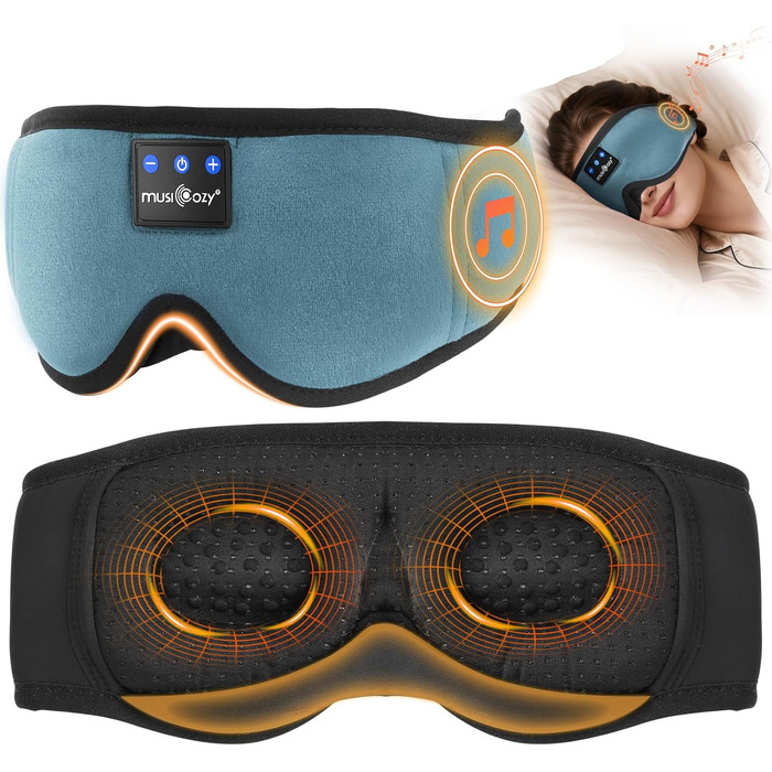 Маска для сну Musicozy з навушниками Bluetooth | 100% затемнення, для подорожей, преміум якість | Подарунок для чоловіків та жінок (Синій)