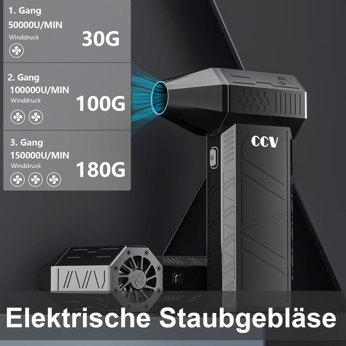 Електричний пилосос для чищення CCV з акумулятором 3000mAh, 3 швидкості, щітка, зарядка Type-C, для ПК, авто, дивану (Чорний)