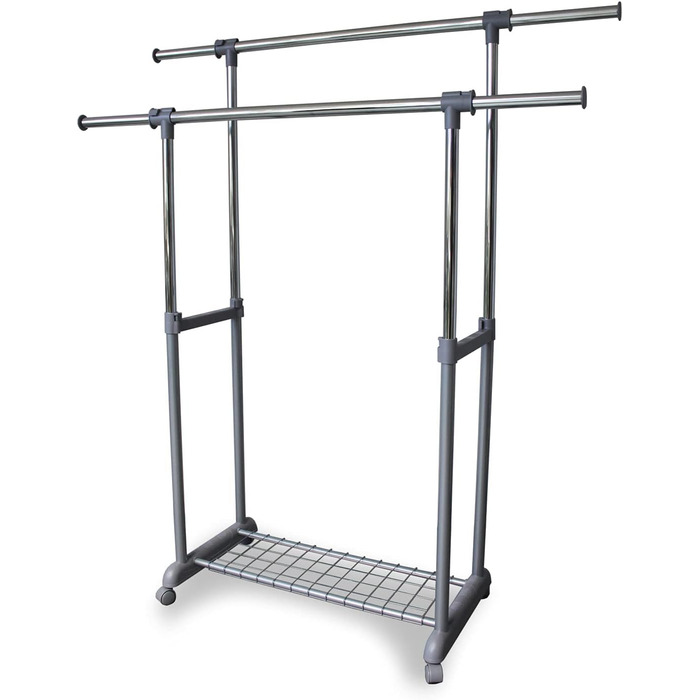 Double clothes rail with two garment rods, clothes rack on wheels