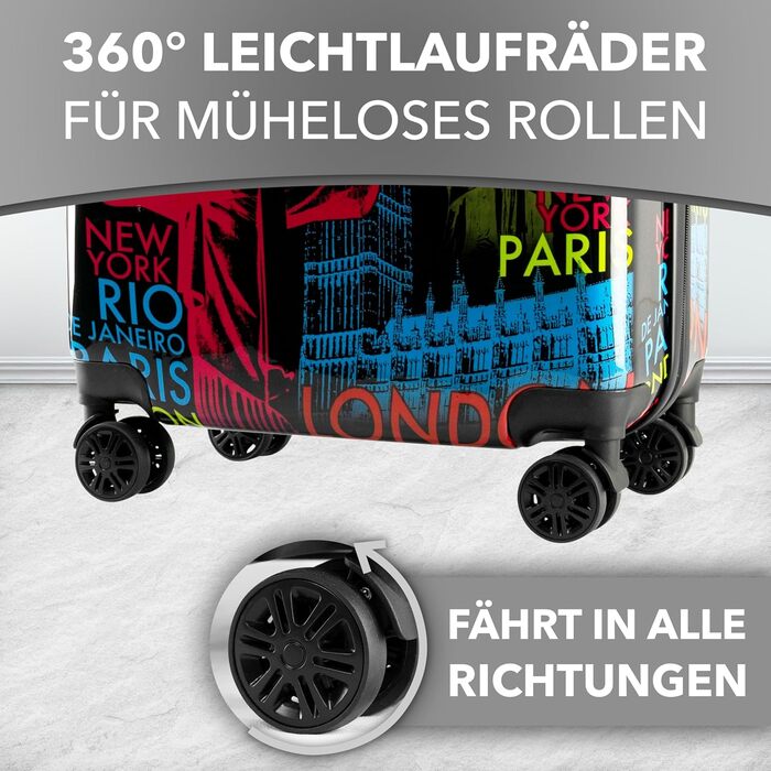 Валіза Xonic Design Reisekoffer з жорстким корпусом, 360° колесами, замком-кодом та полікарбонатом (Neon Cities, M)