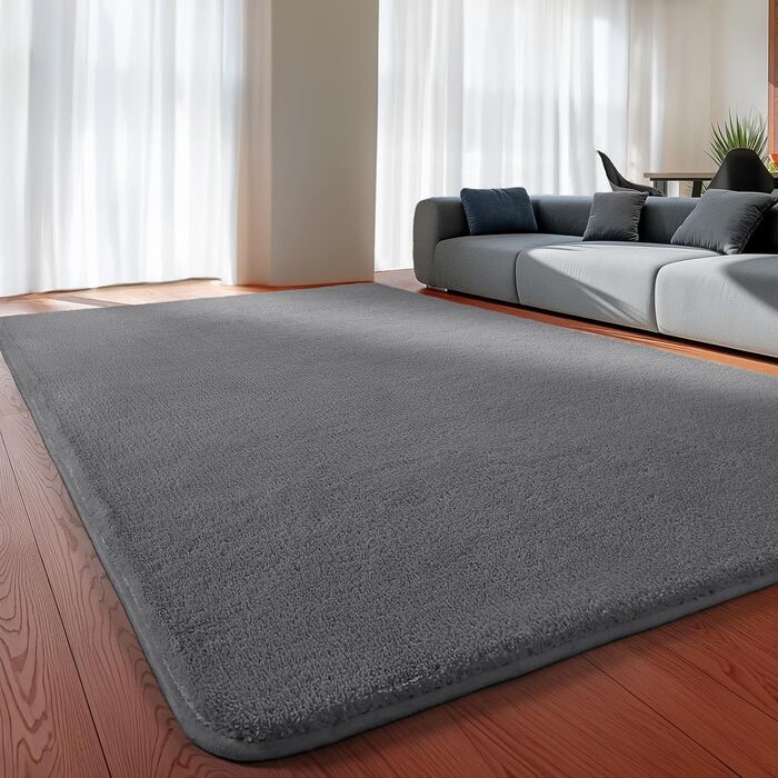 Килимок для вітальні та дитячої кімнати 160x230 см, сірий, з коротким ворсом, миючий, антиковзаюча підкладка