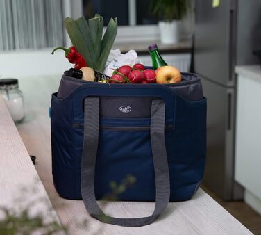 alfi ISO Bag 2in1 23 Liter, Dark Denim, Polyester Thermo Cooler Bag with extra carry bag, insulated shopping bag for groceries, swimming pool, sauna, insulated bag, flexible, washable