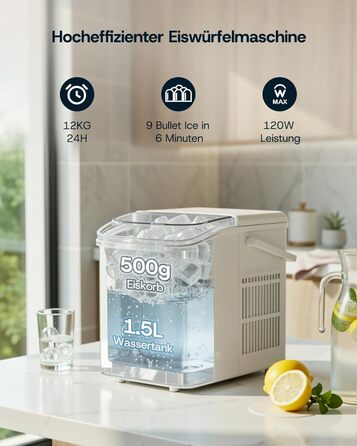 Машина для приготування льоду Upstreman BI12, біла: швидке охолодження, автоматичне очищення, для дому, офісу