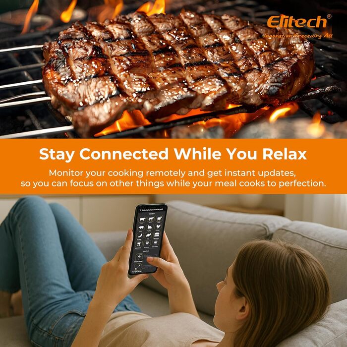 Bluetooth термометр для м'яса Elitech з двома зондами, IP67, 0-300°C, для гриля, духовки, ротисерії, фритюрниці, кухні