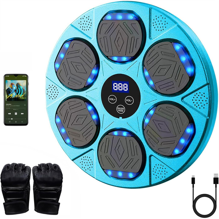 Музична боксерська машина з LED-дисплеєм, Bluetooth, 9 режимів швидкості, для дітей та дорослих (Блакитний)
