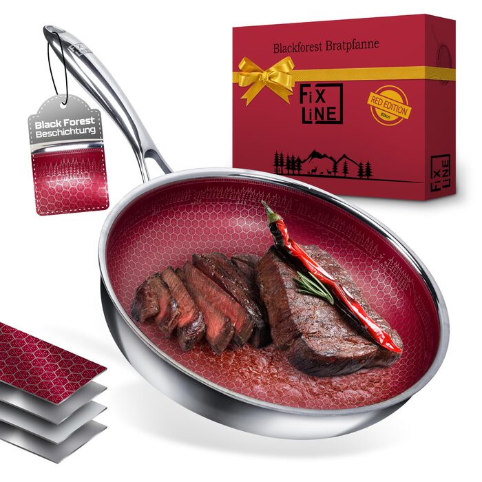 Сковорода FIXLINE BLACK FOREST 28 см RED Edition – антипригарна, без PTFE, для всіх плит (індукція), духовки до 230°C