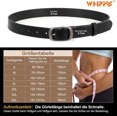 Жіночий шкіряний ремінь WHIPPY великого розміру, модний ремінь з річної шкіри з надійною пряжкою, для джинсів, штанів, суконь (B-коричневий (золота пряжка), S:100см (розмір талії 63-76см))