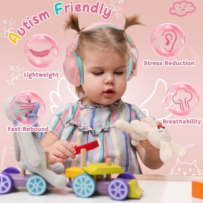 Навушники для захисту від шуму для дітей, рожеві: ідеально для дітей з аутизмом та для концертів