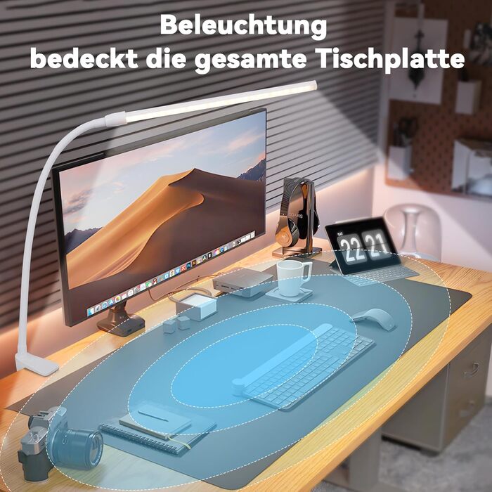 Лампа для столу Homefire LED з кріпленням, регульована яскравість: чорна, 5 рівнів яскравості, 5W, гнучка, для офісу, кабінету, захист очей, денне світло, USB