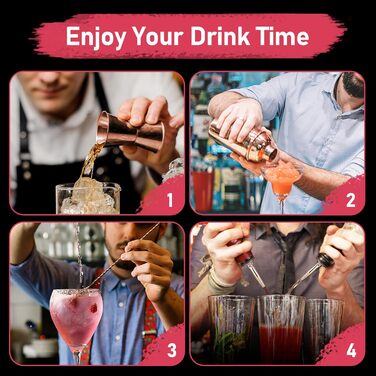 Набір шейкер для коктейлів 750мл з вбудованим ситом - професійний барний набір з мірним стаканчиком та барною ложкою. Для Мартіні, Маргарити та коктейлів (Рожеве золото)