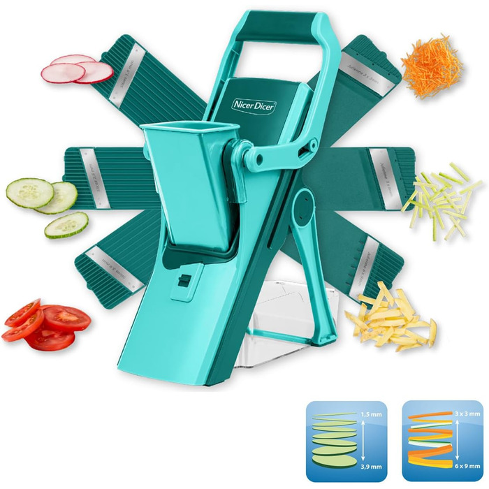 Nicer Dicer Mandoline Vegetable Slicer 12-Piece Set - Vegetable Chopper, Julienne Cutter, Cucumber Slicer, Turquoise/Green