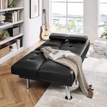 Yaheetech 3-Seater Convertible Sofa Bed with Cup Holders and Guest Bed