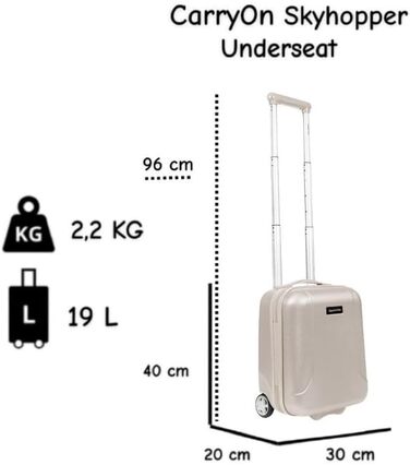 Чемодан ручної об'єм CarryOn Skyhopper з жорстким корпусом, 55x35x20 см - Легкий ручний багаж з TSA, подвійними колесами (Золотий, Mini)
