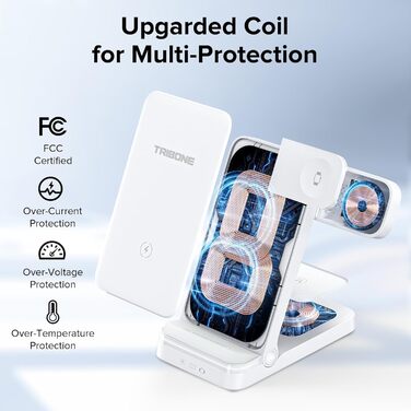 Бездротовий зарядний пристрій 3-в-1, складна підставка для iPhone 15/14/13/12/11 Pro Max, Apple Watch, AirPods Pro (білий)