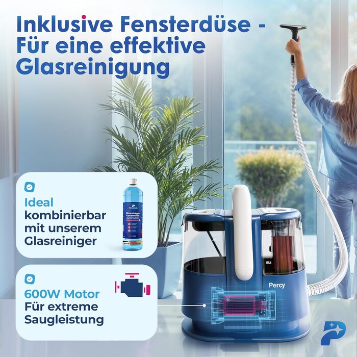 Промисловий миючий пилосос з парою - Polsterreiniger PRO – 1800W, 13kPa, для чищення диванів та килимів (Percy - Blue)