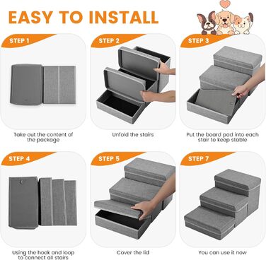 Сходинки для собак Sunowl, 2-ступеневі складні, широкі, з місцем для зберігання, для маленьких собак та котів, м'яка, неслизька поверхня