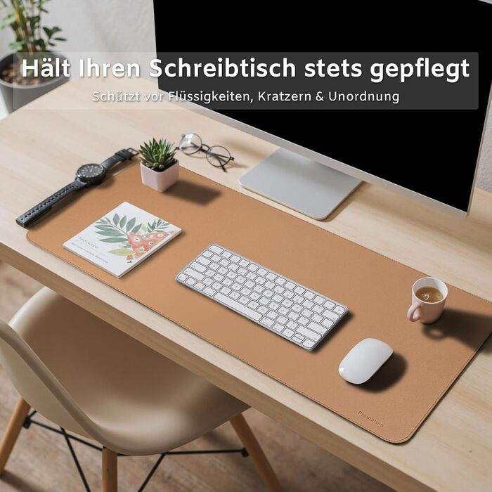 Офісний килимок для столу XXL з екошкіри: нековзний, водостійкий, карамельний (90x45 см) - ідеально для ноутбука, офісу та дому