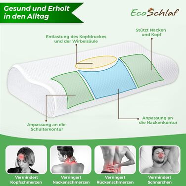 EcoSchlaf® Orthopedic Pillow 2025 Premium Neck Support Pillow – Certified – Side Sleeper Pillow Neck Pillow made of Soft Memory Foam – Ergonomic Head Pillow – Neck Pain – Height Adjustable